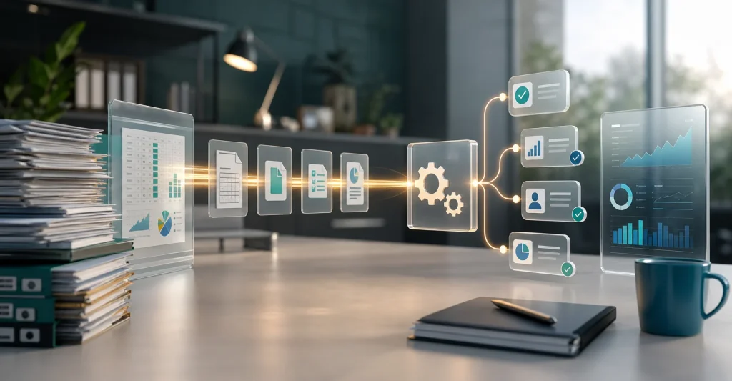 Business documents converted into automated workflow panels and dashboards